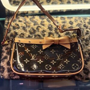 Brown Monogram Shoulder Bag with Bow